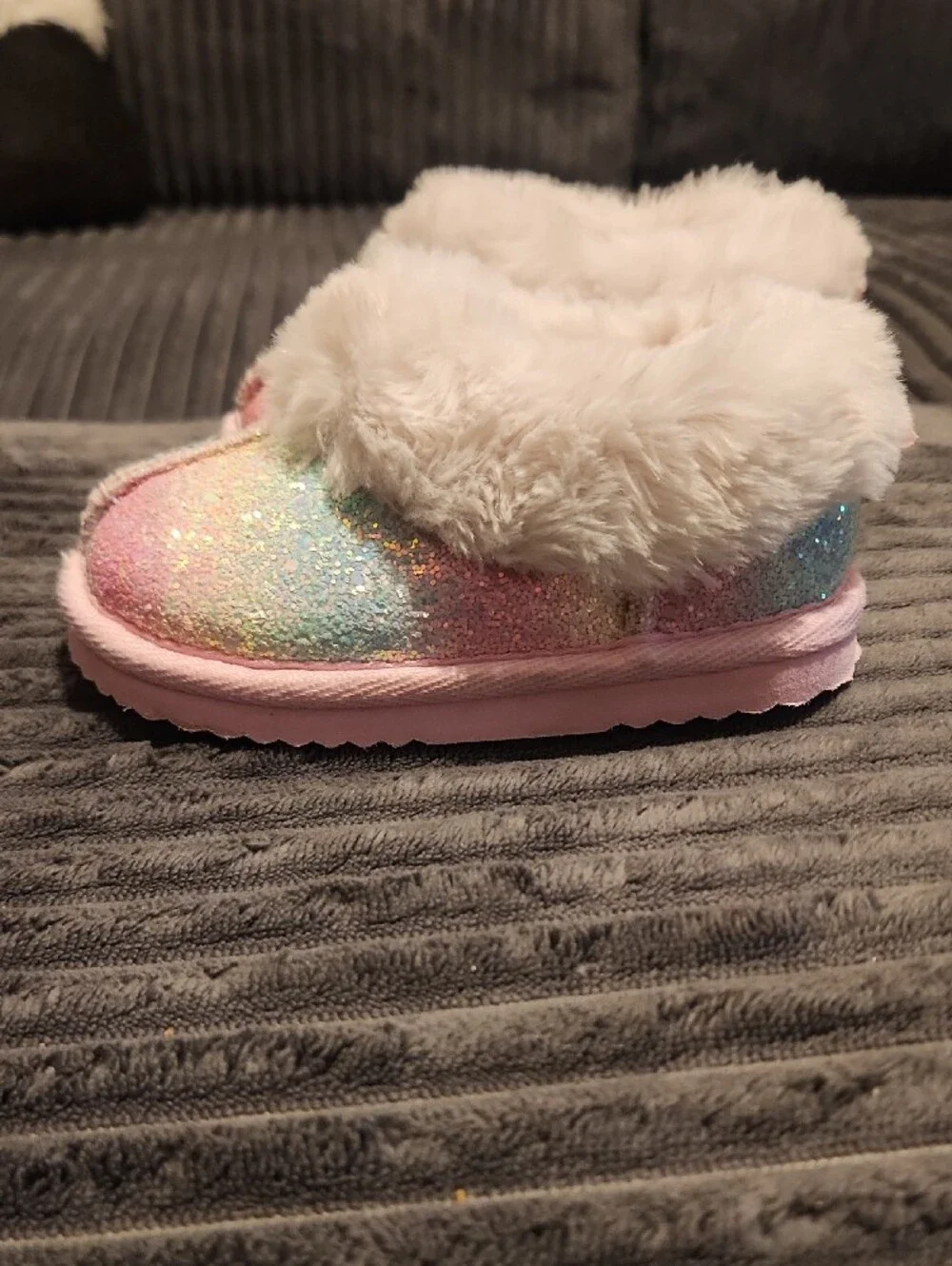 wonder nation Pastel Rainbow Glitter Slippers with Pink Trim